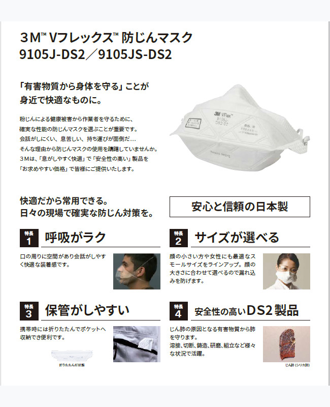 3M Vフレックス 折りたたみ式防じんマスク DS2 個別包装 20枚入り 9105J-K 10箱セット の通販 |  資材調達支援サイトGAOS（ガオス）